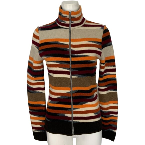 Missoni Sport Wool Cardigan Sweater 42 US M Striped Italy Mock Neck Zipper Front - Picture 1 of 13